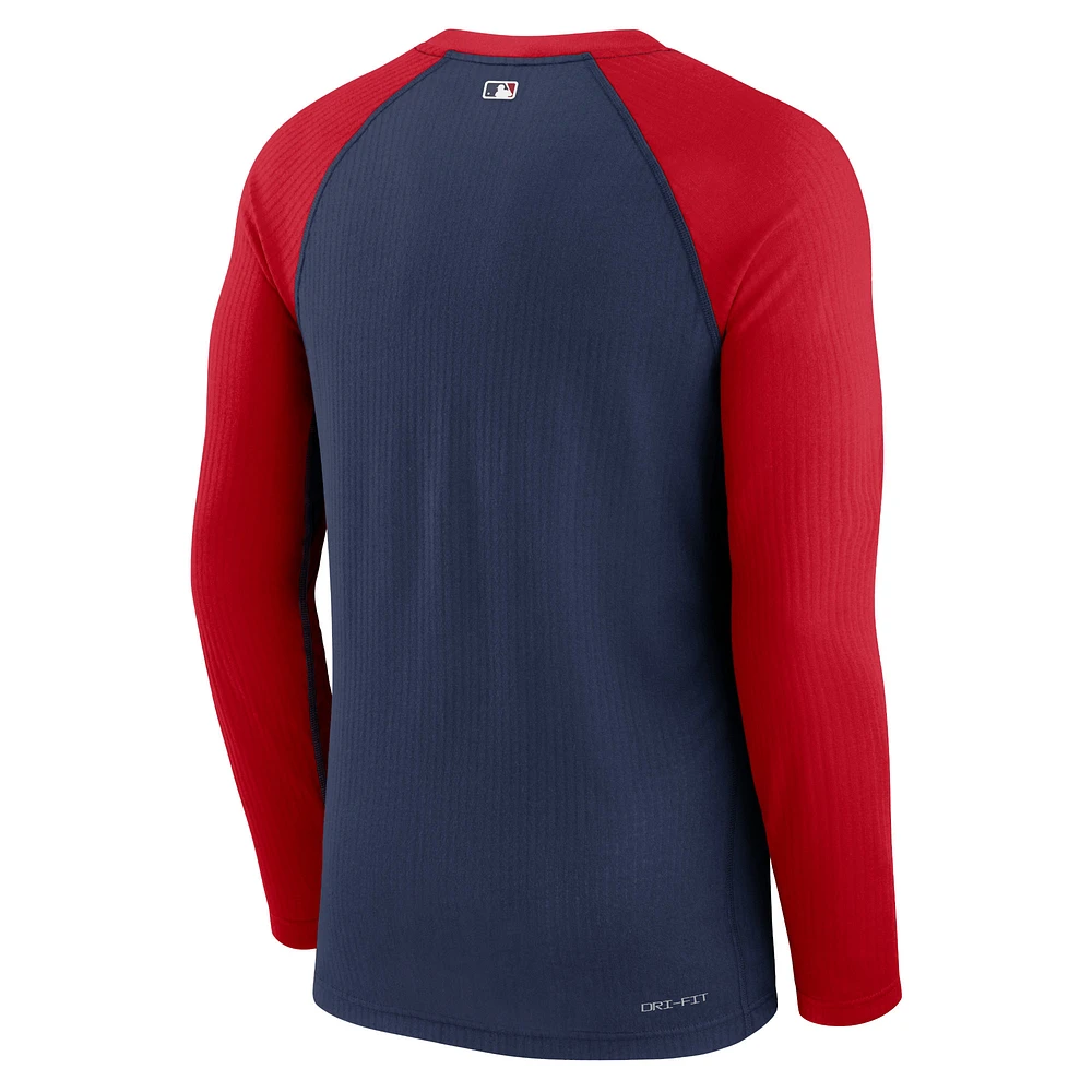 T-shirt à manches longues Nike pour homme, bleu marine/rouge, Boston Red Sox Game Authentic Collection Performance Raglan