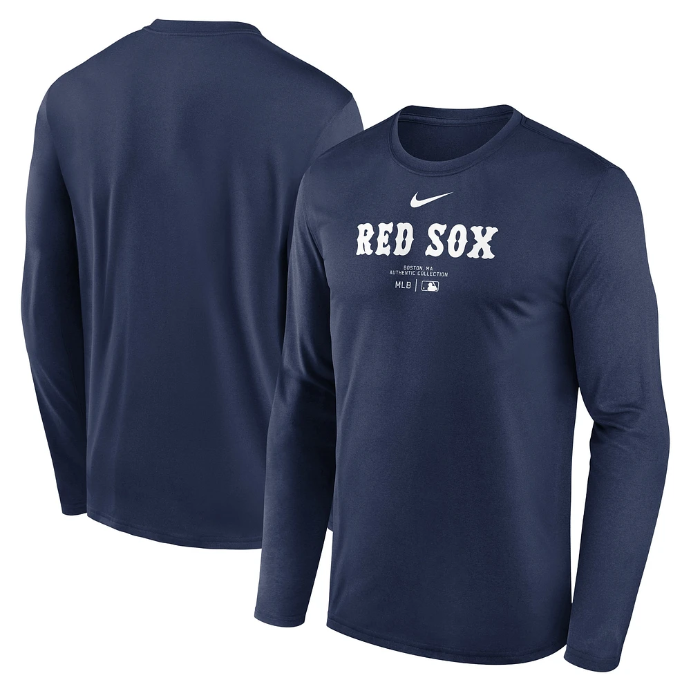 T-shirt à manches longues Nike pour hommes, bleu marine, Boston Red Sox, Authentic Collection Performance