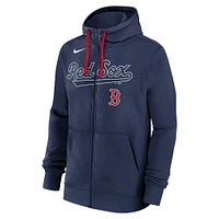 Sweat à capuche entièrement zippé Nike Boston Red Sox Knockout Script bleu marine pour homme