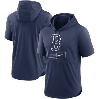 Men's Nike Navy Boston Red Sox Logo Lockup Performance - Short Sleeve Pullover Hoodie