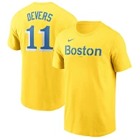 T-shirt Nike Rafael Devers Gold Boston Red Sox City Connect Fuse avec nom et numéro pour homme