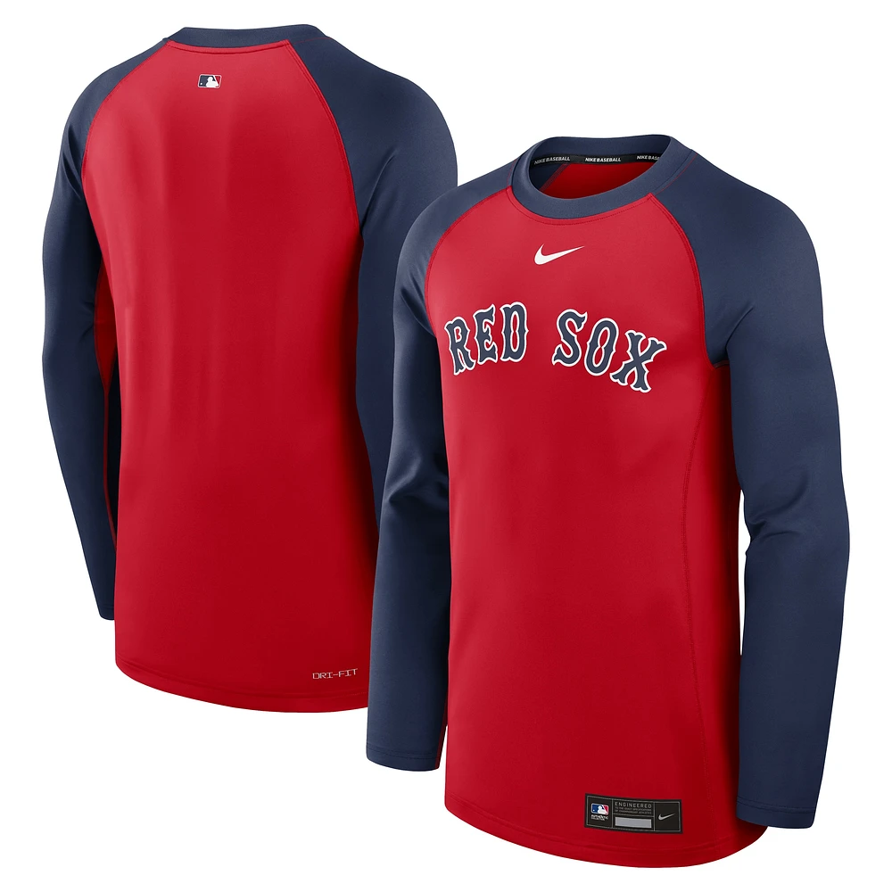 Men's Nike Red/Navy Boston Red Sox Authentic Collection Game Time Raglan Performance Long Sleeve T-Shirt