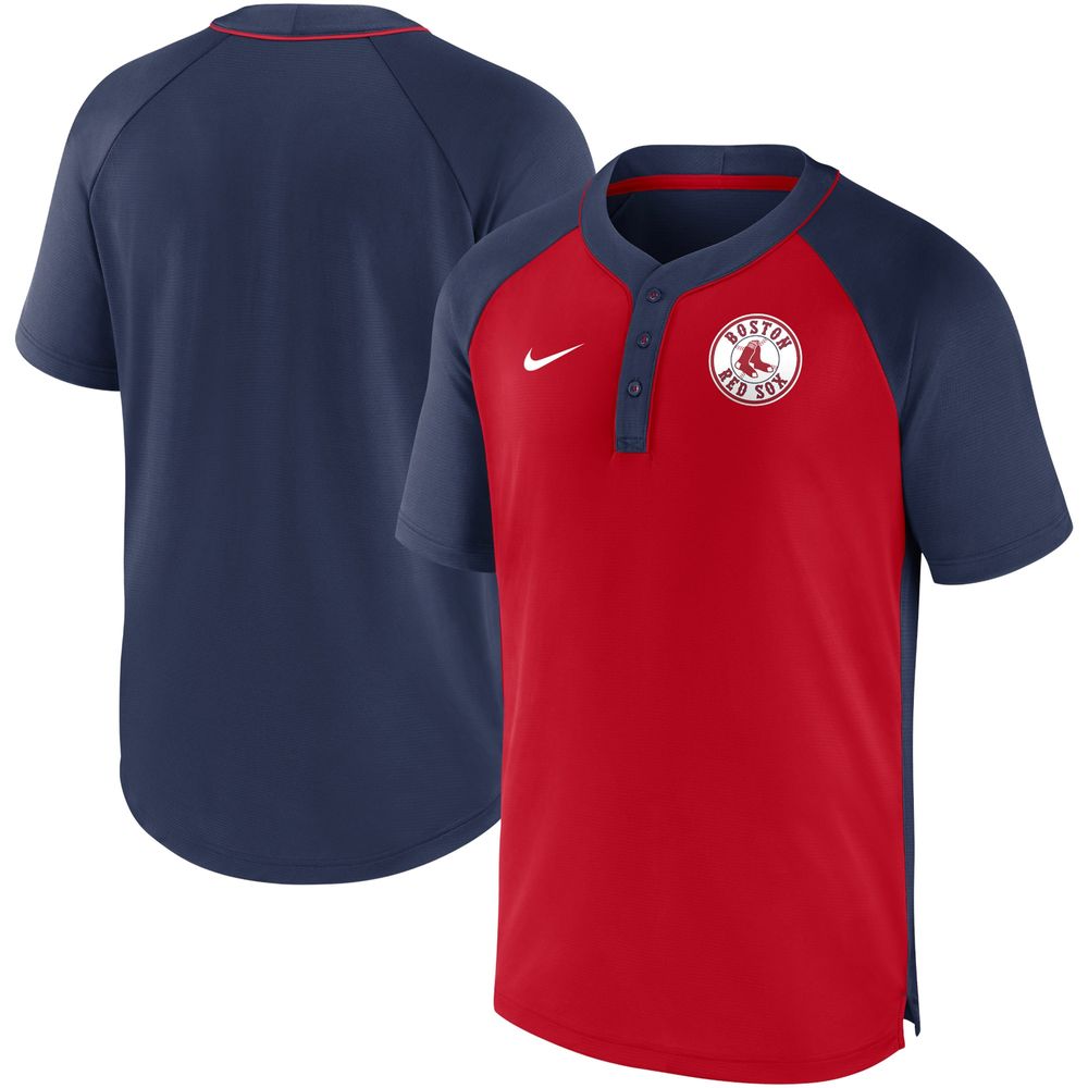 Men's Nike Red/Navy Boston Red Sox Performance Raglan - Henley T-Shirt