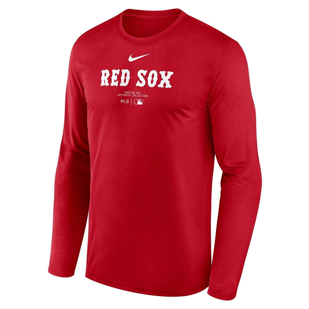 Men's Nike Red Boston Sox Authentic Collection Practice Performance Long Sleeve T-Shirt