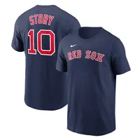 T-shirt avec nom et numéro des Boston Red Sox Nike Trevor Story pour homme, bleu marine