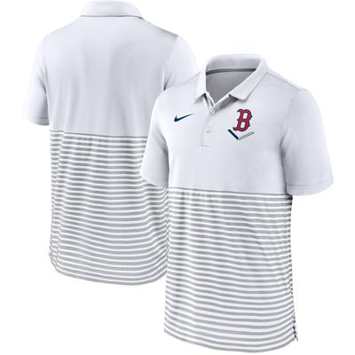 Men's Nike White/Gray Boston Red Sox Home Plate Striped Polo