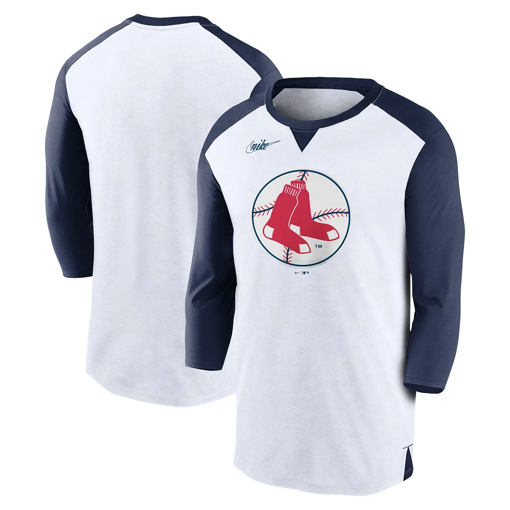 T-shirt à manches 3/4 Boston Red Sox Rewind Nike pour homme, blanc/bleu marine