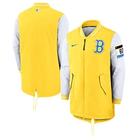 Veste Dugout entièrement zippée Nike jaune Boston Red Sox City Connect pour homme