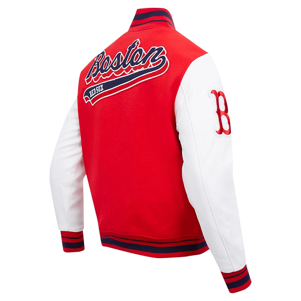 Veste Varity à fermeture éclair complète en laine Pro Standard Red Boston Sox Script Tail pour hommes