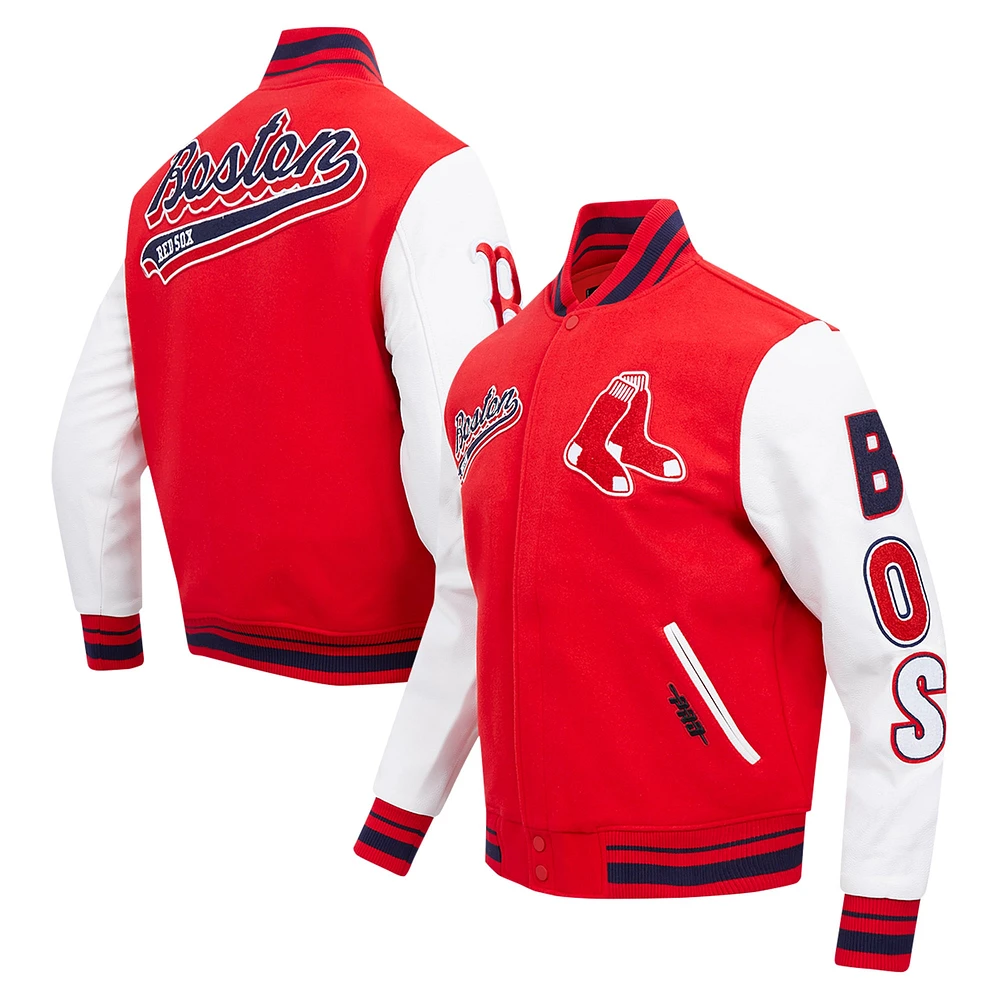 Veste Varity à fermeture éclair complète en laine Pro Standard Red Boston Sox Script Tail pour hommes