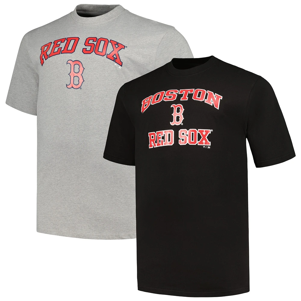 T-Shirt pour homme Profile noir/gris chiné Boston Red Sox Big & Tall Combo Pack