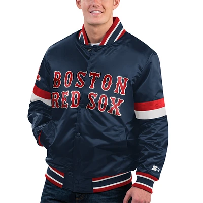 Veste universitaire en satin à bouton-pression pour hommes Starter Navy Boston Red Sox Home Game