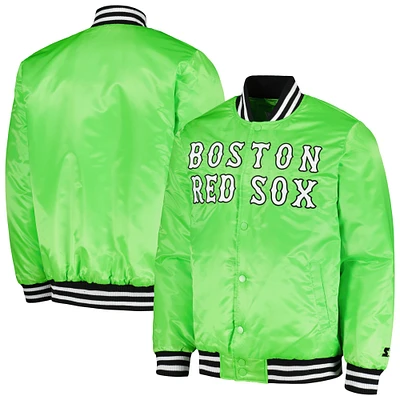 Veste universitaire en satin à bouton-pression pour homme Starter vert fluo Boston Red Sox Cross Bronx Fashion