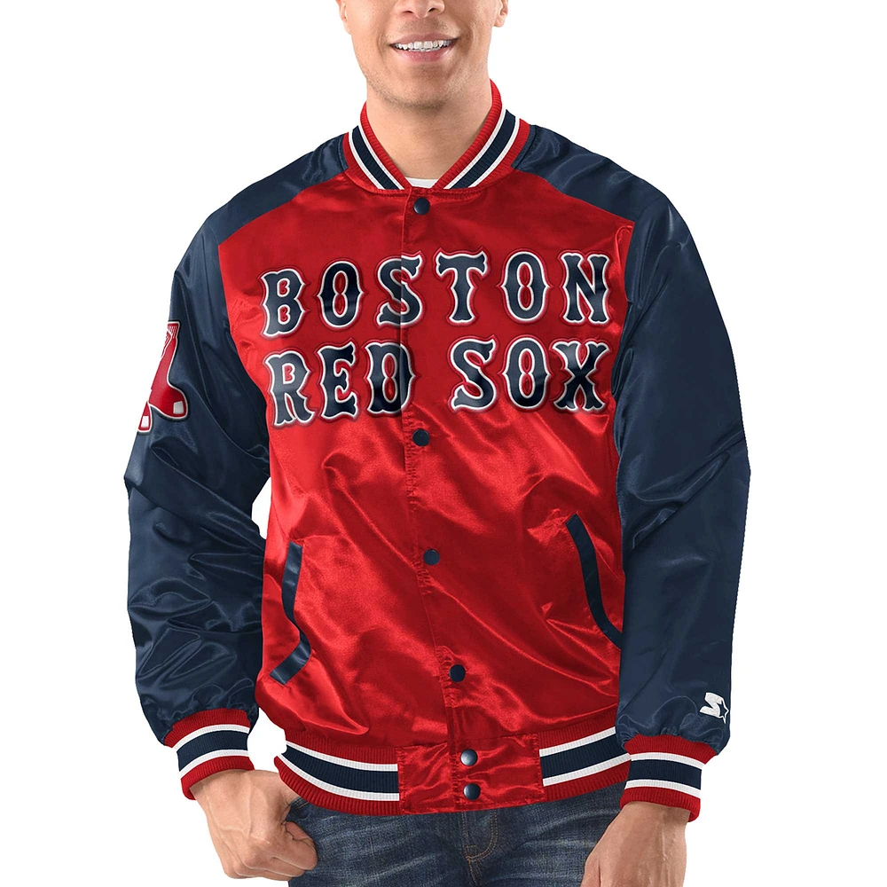 Veste à bouton-pression en satin pour hommes Starter Red/Navy Boston Red Sox Varsity