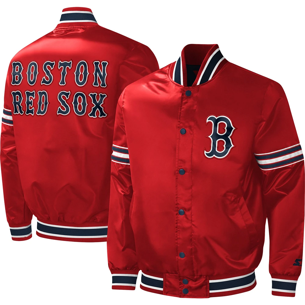 Men's Starter Red Boston Sox Midfield Satin Full-Snap Varsity Jacket