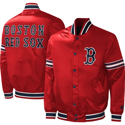 Veste universitaire Starter Red Boston Sox Midfield en satin à boutons-pression pour homme