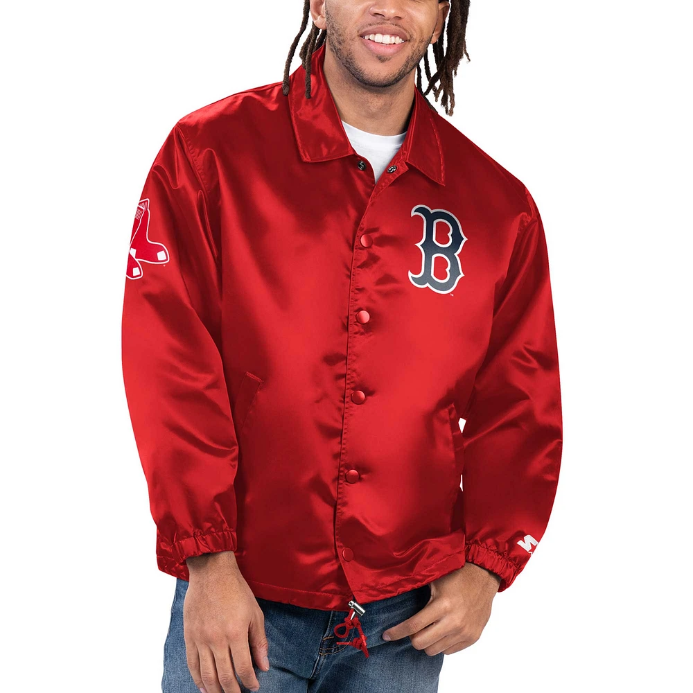 Veste à bouton-pression en satin pour hommes Starter Red Boston Sox Option Route