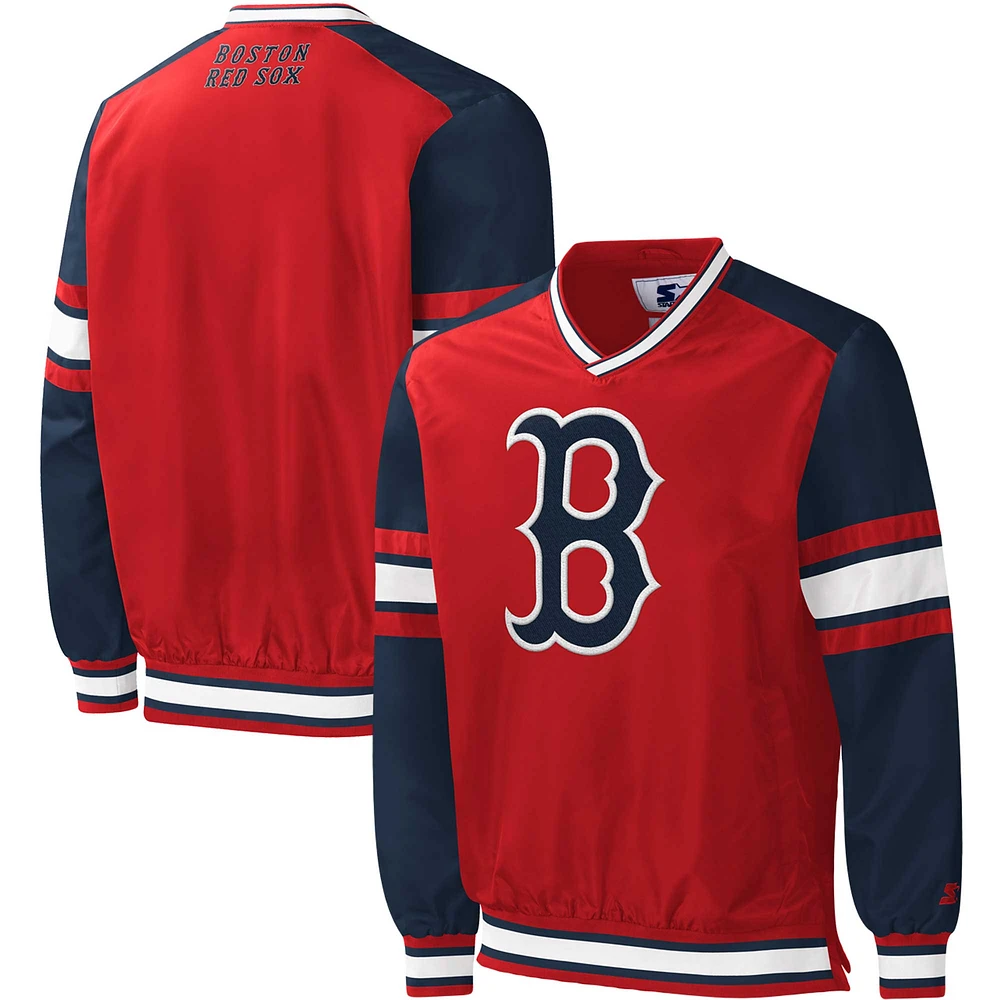 Men's Starter Red Boston Sox Yardline V-Neck Pullover Windbreaker