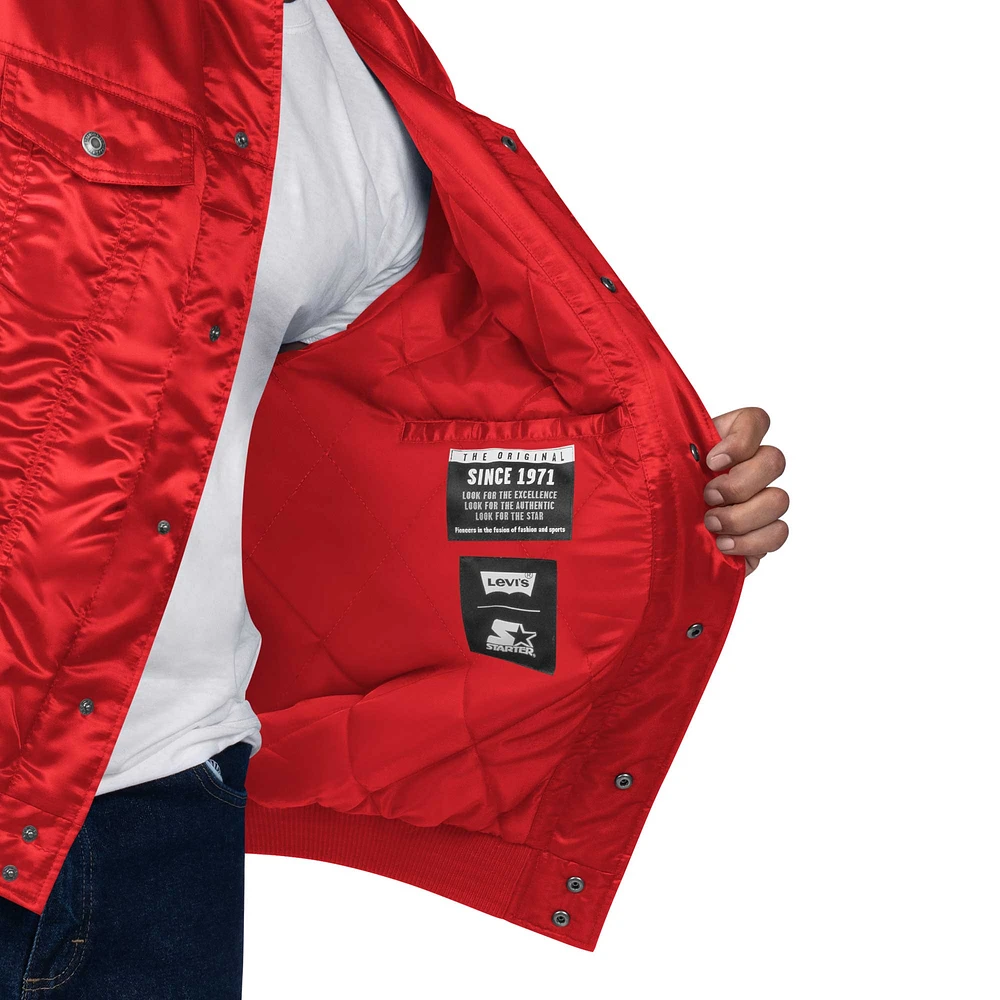 Veste de camionneur à bouton-pression en satin pour hommes Starter x Levi's Red Boston Sox Silver Tab