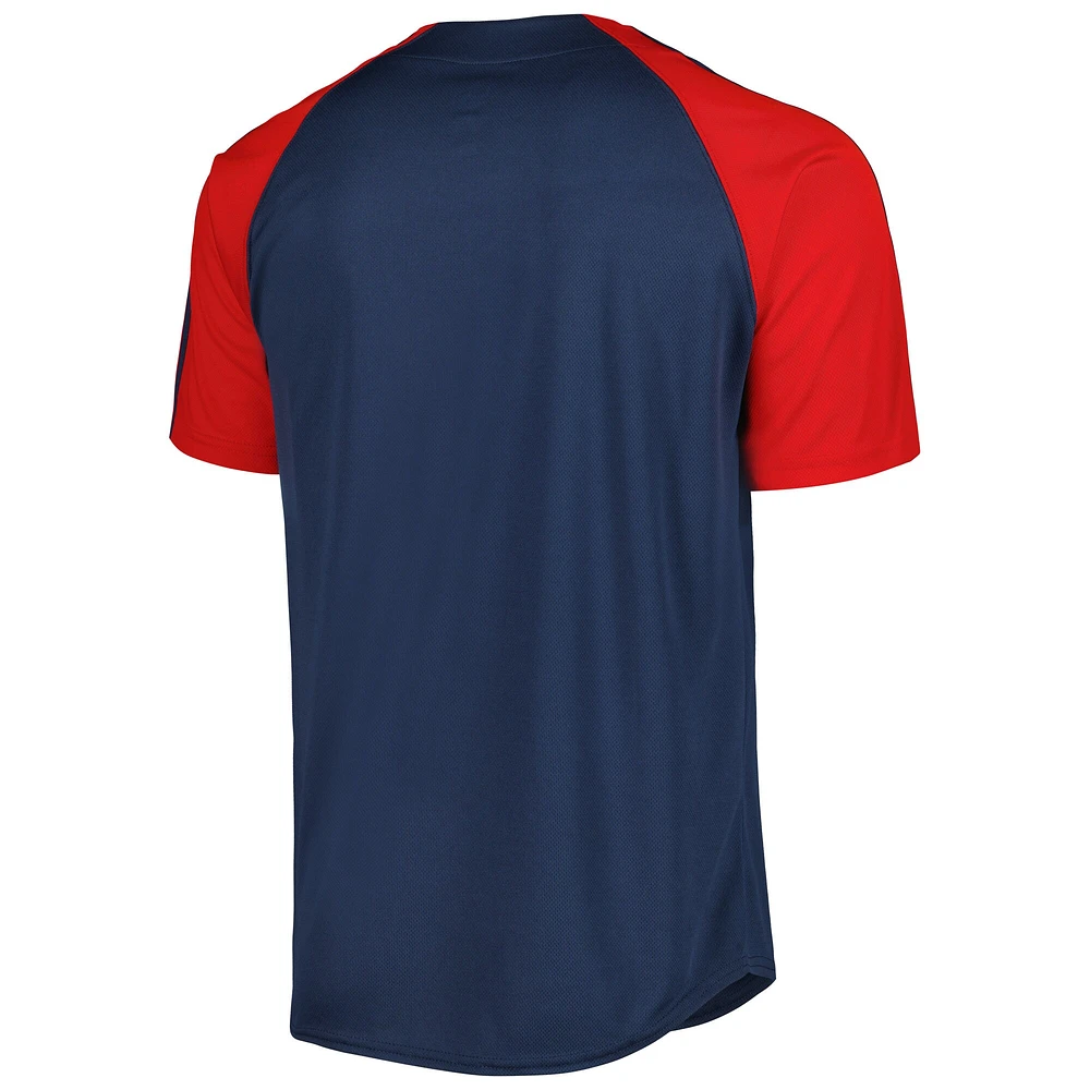 Maillot Boston Red Sox à manches raglan boutonnées pour homme, bleu marine