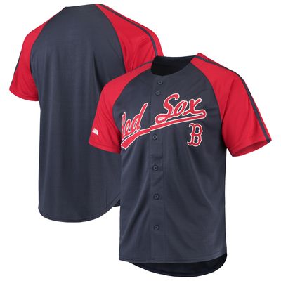 Men's Stitches Navy Boston Red Sox Button-Down Raglan Fashion Jersey