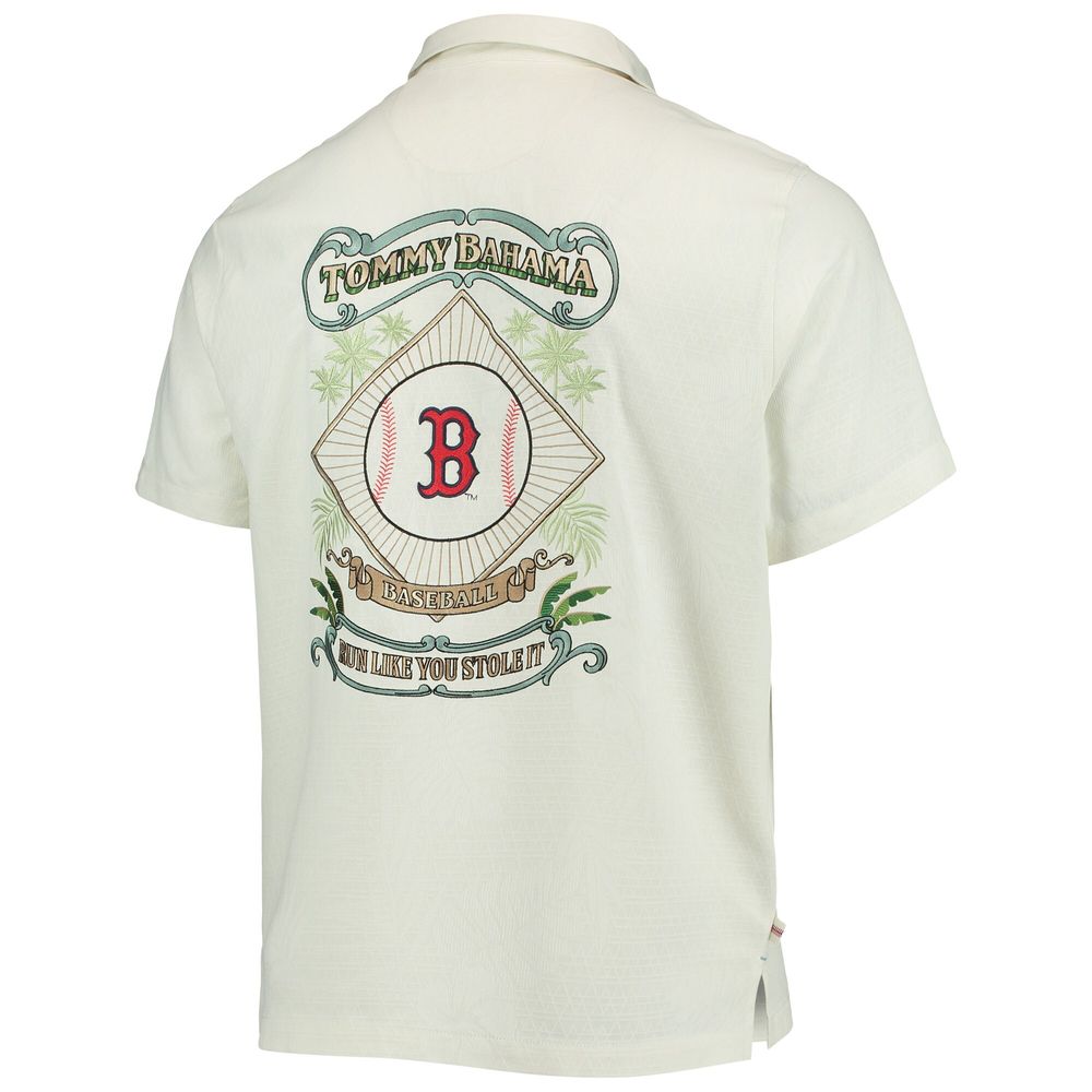 Men's Tommy Bahama Cream Boston Red Sox Baseball Camp Button-Up Shirt