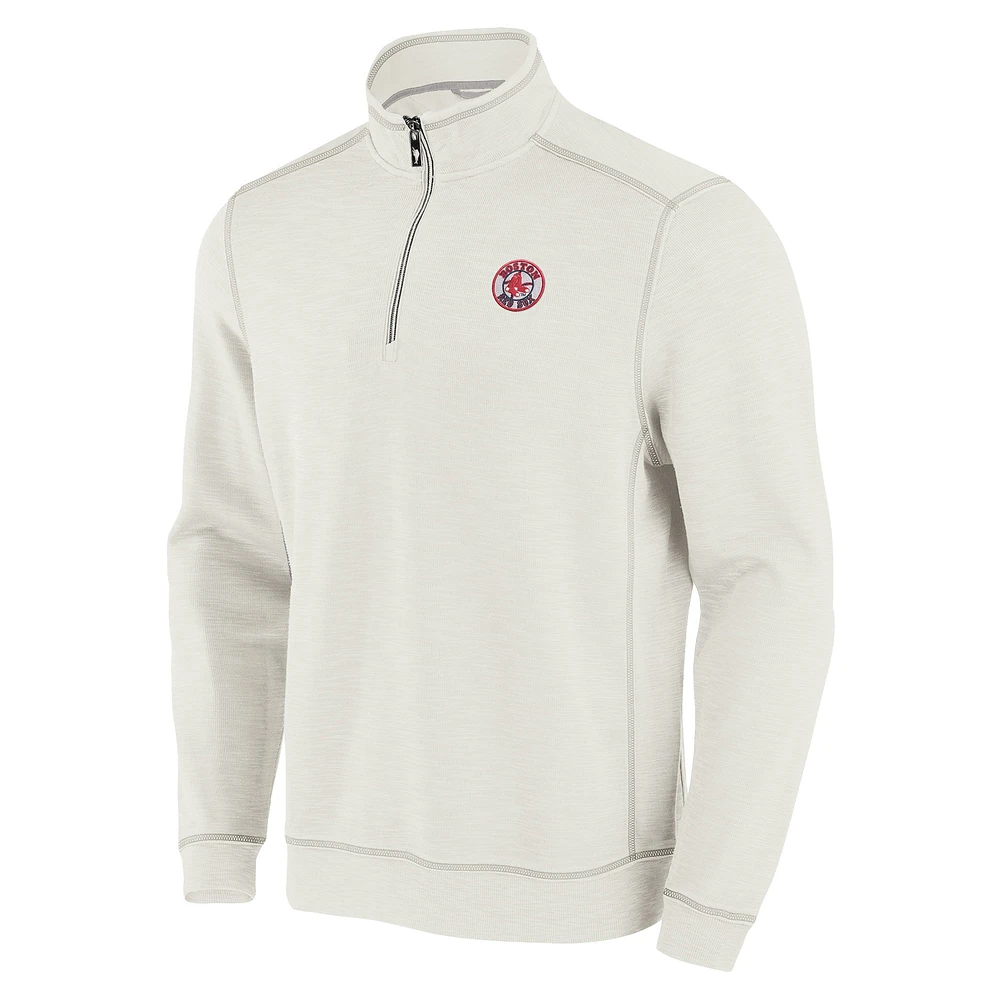 Men's Tommy Bahama Cream Boston Red Sox Sport Tobago Bay Tri-Blend Half-Zip Sweatshirt