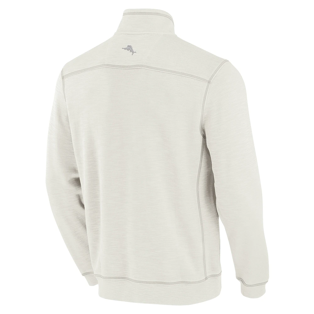 Men's Tommy Bahama Cream Boston Red Sox Sport Tobago Bay Tri-Blend Half-Zip Sweatshirt