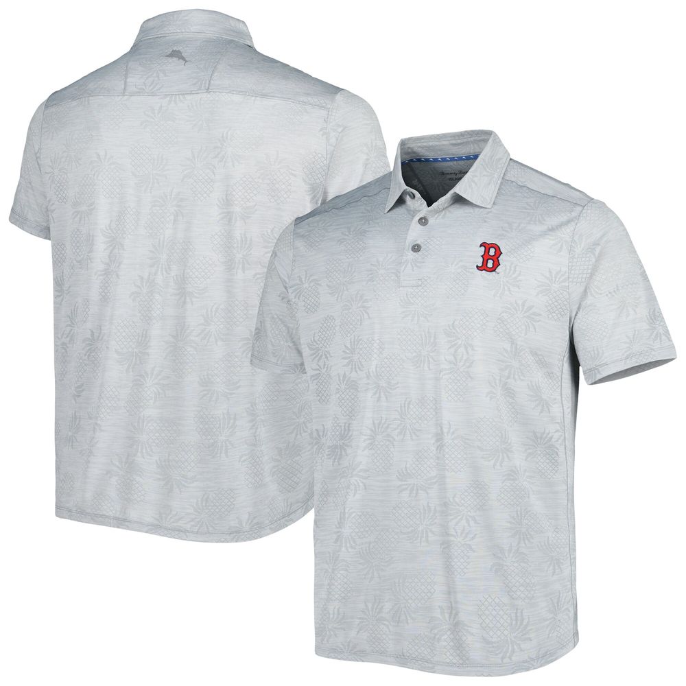 Men's Tommy Bahama Gray Boston Red Sox IslandZone Pineapple Palm Coast Polo