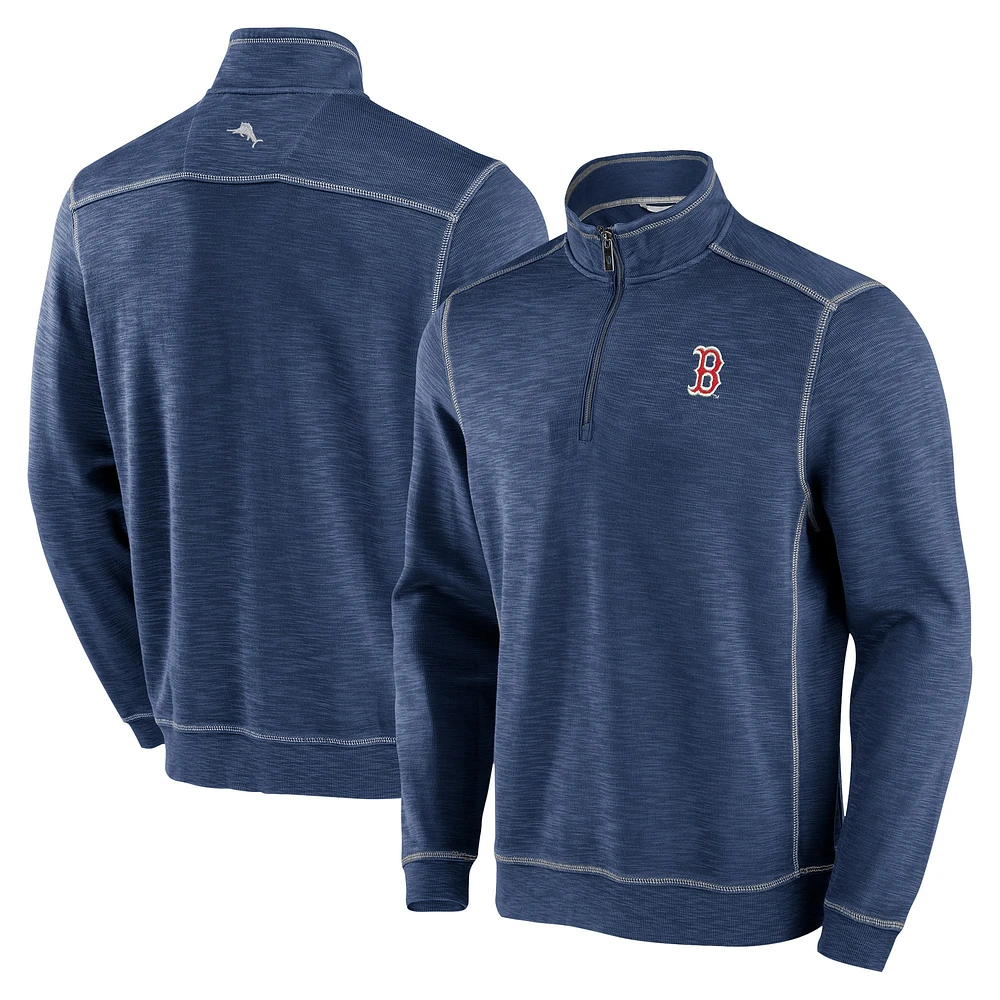 Men's Tommy Bahama Navy Boston Red Sox Tobago Bay Tri-Blend Quarter-Zip Sweatshirt