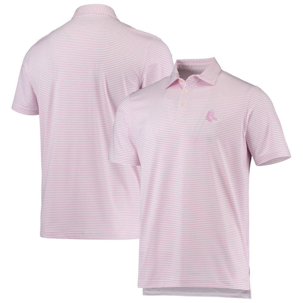 Men's Vineyard Vines Pink/White Boston Red Sox Bradley Stripe Polo