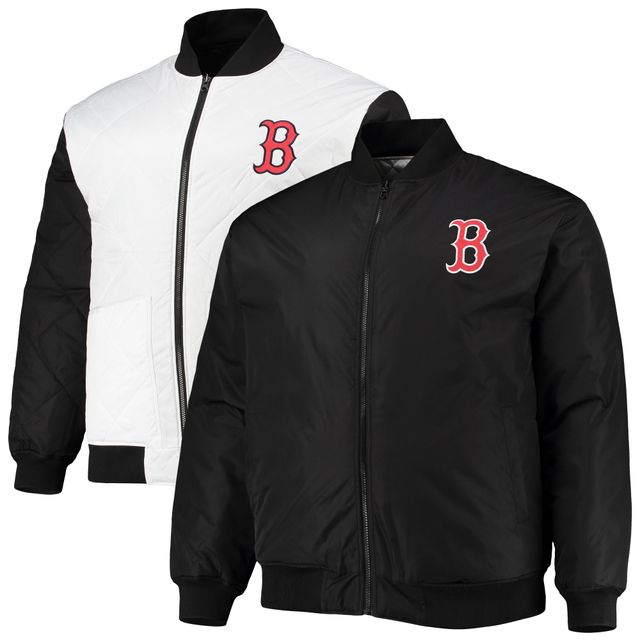 Veste réversible en satin entièrement zippée pour hommes, blanc/noir, Boston Red Sox,