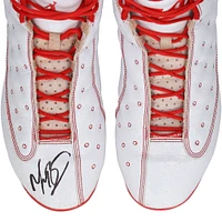 Chaussures Jordan Brand blanches/rouges dédicacées par Mookie Betts des Red Sox de Boston lors de la saison 2019 de la MLB