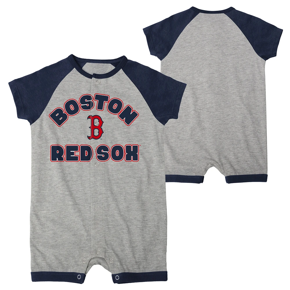 Newborn & Infant Heather Gray Boston Red Sox Extra Base Hit Raglan Full-Snap Romper