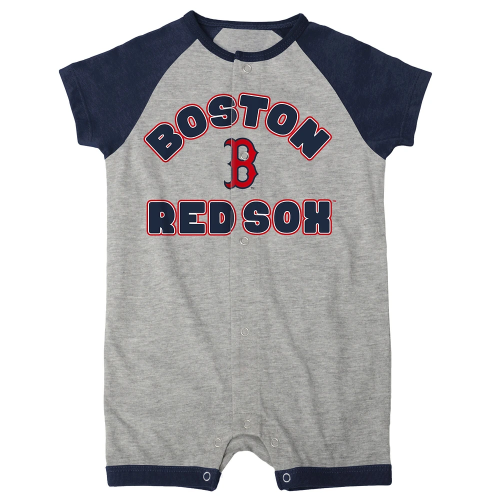 Barboteuse à boutons-pression raglan Extra Base Hit des Red Sox de Boston gris chiné pour nouveau-né et bébé