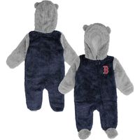 Newborn & Infant Navy/Gray Boston Red Sox Game Nap Teddy Fleece Bunting - Full-Zip Sleeper