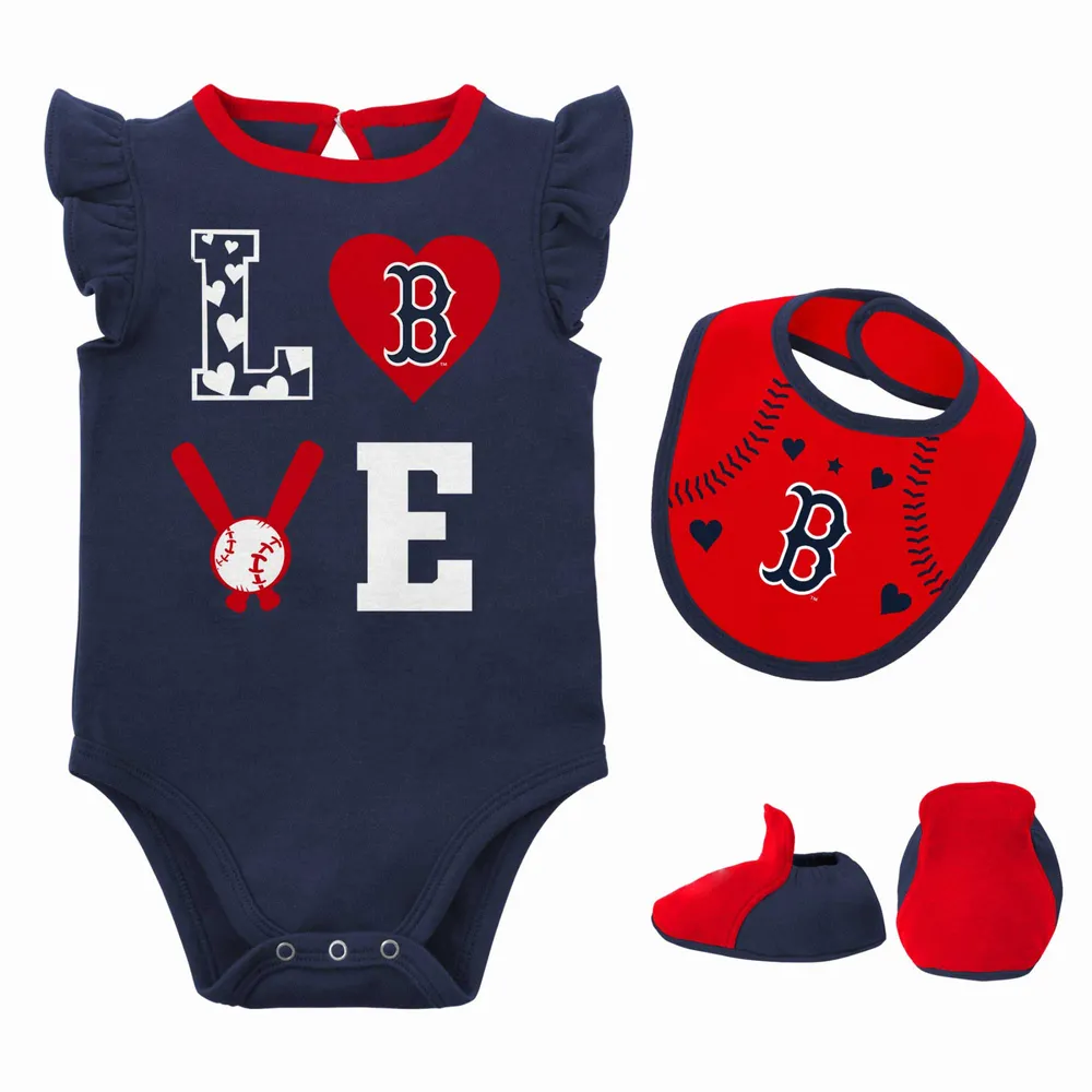 Nouveau-né et bébé Bleu marine/rouge Boston Red Sox trois pièces Love of Baseball Bib Body & Booties Set