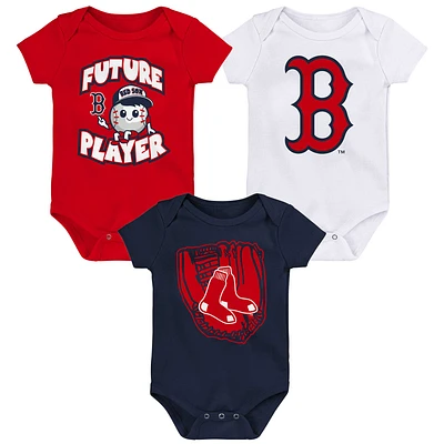 Nouveau-né et bébé Bleu marine/blanc/rouge Joueur de la ligue mineure Boston Red Sox - Ensemble trois bodys