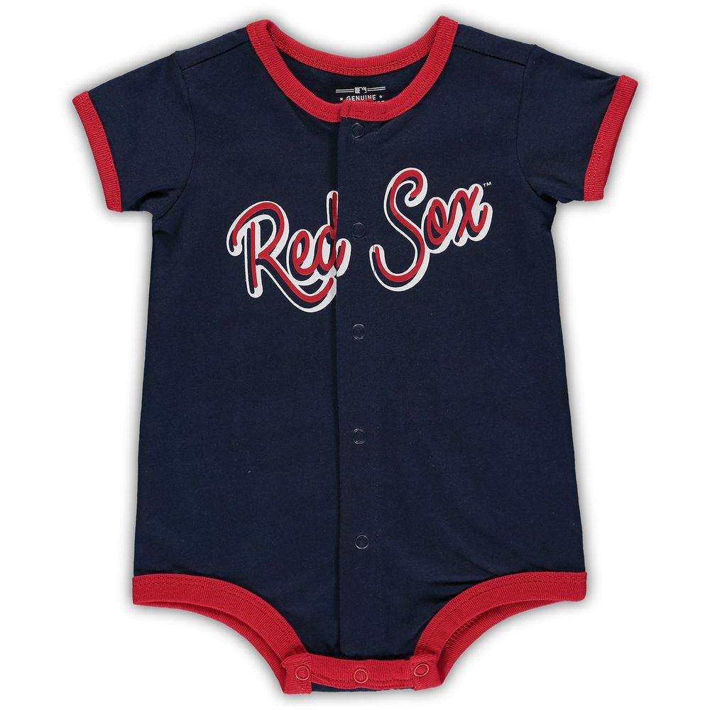 Newborn & Infant Navy Boston Red Sox Stripe Power Hitter Romper