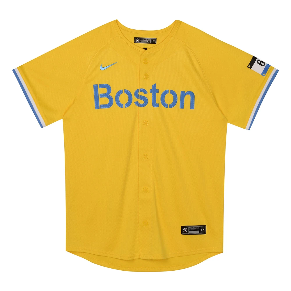 Maillot de joueur Nike Rafael Devers doré des Red Sox Boston City Connect Limited pour enfants d'âge préscolaire