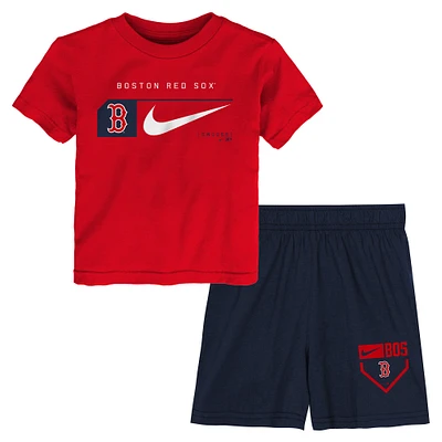 Ensemble t-shirt et short deux pièces Nike rouge/marine Boston Red Sox pour enfants d'âge préscolaire