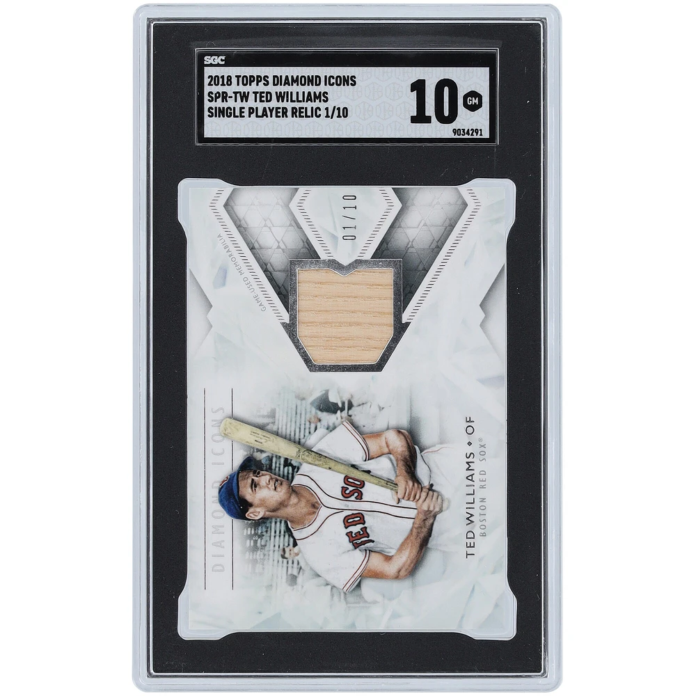 Ted Williams Boston Red Sox 2018 Topps Diamond Icons Bat Relic #SPR-TW #1/10 SGC Authentifié 10 Carte