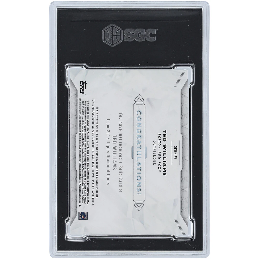 Ted Williams Boston Red Sox 2018 Topps Diamond Icons Bat Relic #SPR-TW #1/10 SGC Authentifié 10 Carte
