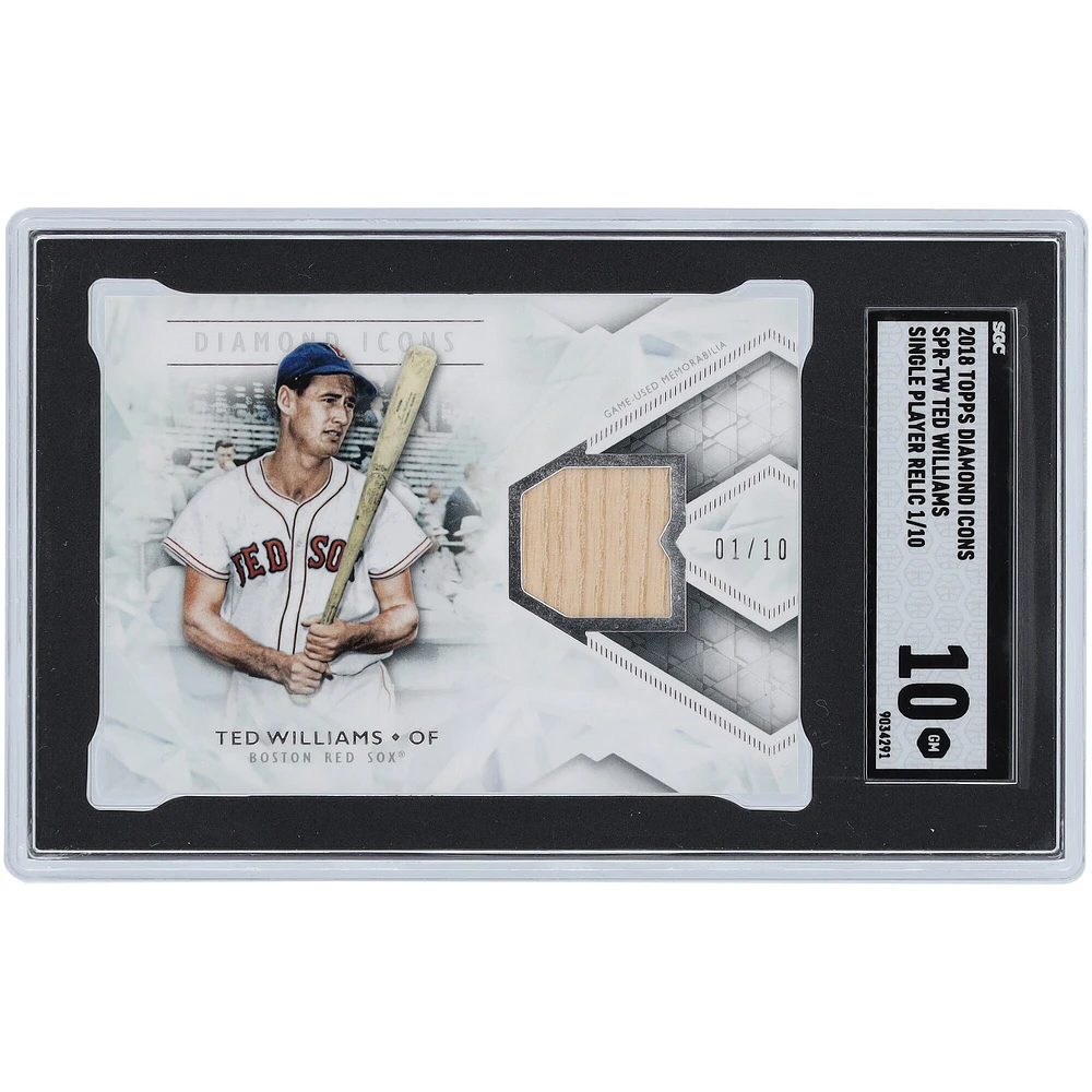 Ted Williams Boston Red Sox 2018 Topps Diamond Icons Bat Relic #SPR-TW #1/10 SGC Authentifié 10 Carte