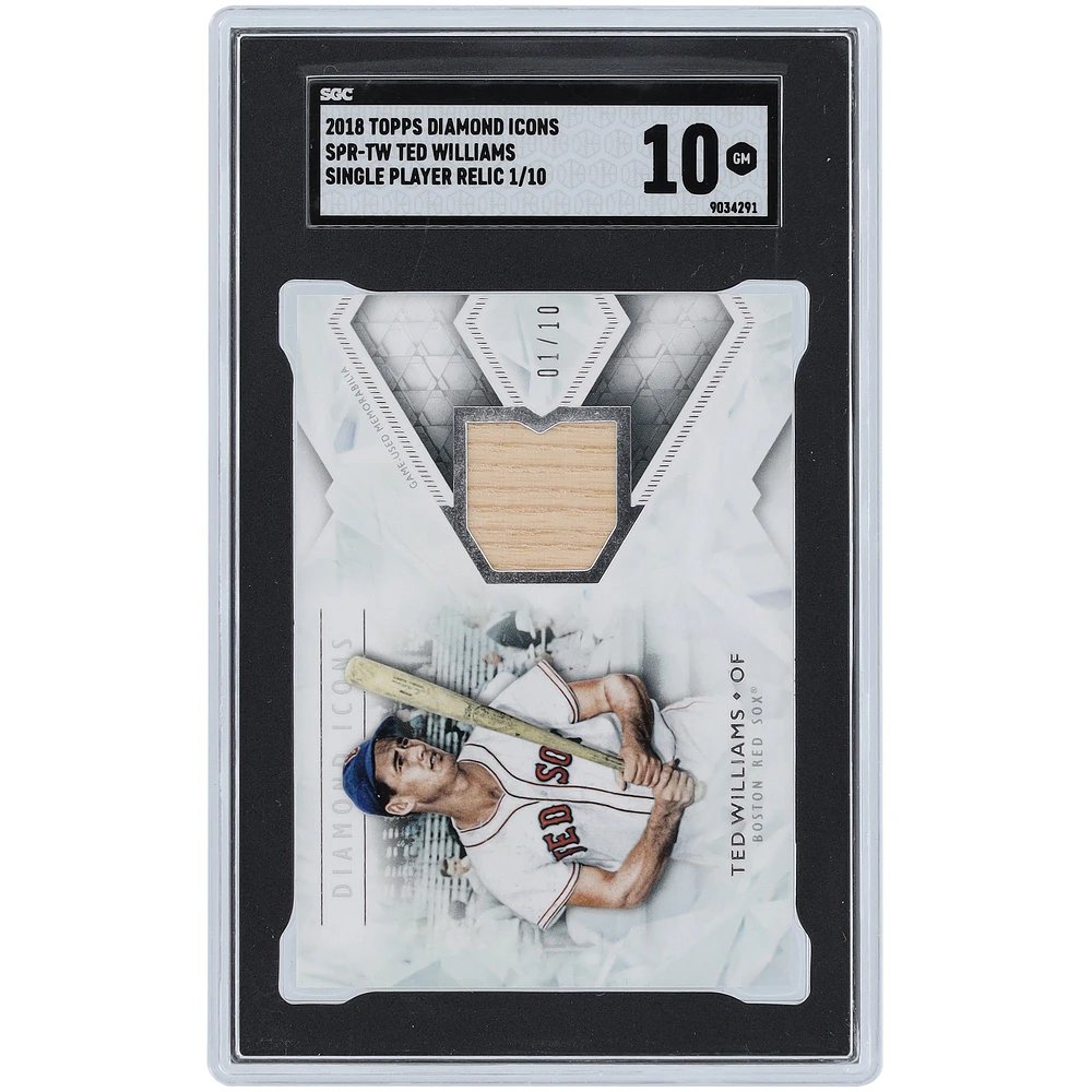 Ted Williams Boston Red Sox 2018 Topps Diamond Icons Bat Relic #SPR-TW #1/10 SGC Authentifié 10 Carte