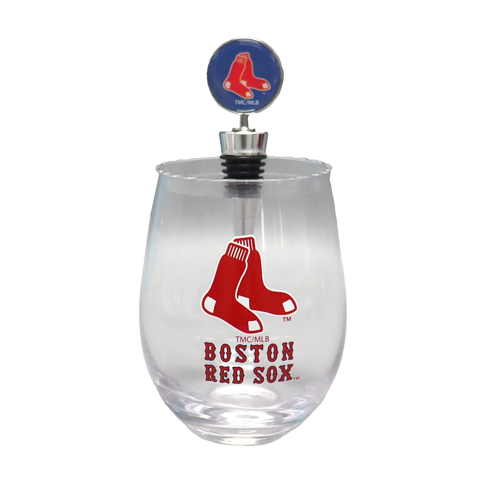 Verre à vin sans pied Boston Red Sox de 15 oz avec bouchon pour bouteille de vin de The Memory Company