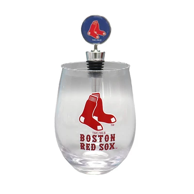 Verre à vin sans pied Boston Red Sox de 15 oz avec bouchon pour bouteille de vin de The Memory Company