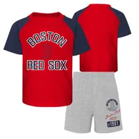 Toddler Red/Heather Grey Boston Red Sox Groundout Baller Raglan - Ensemble t-shirt et short