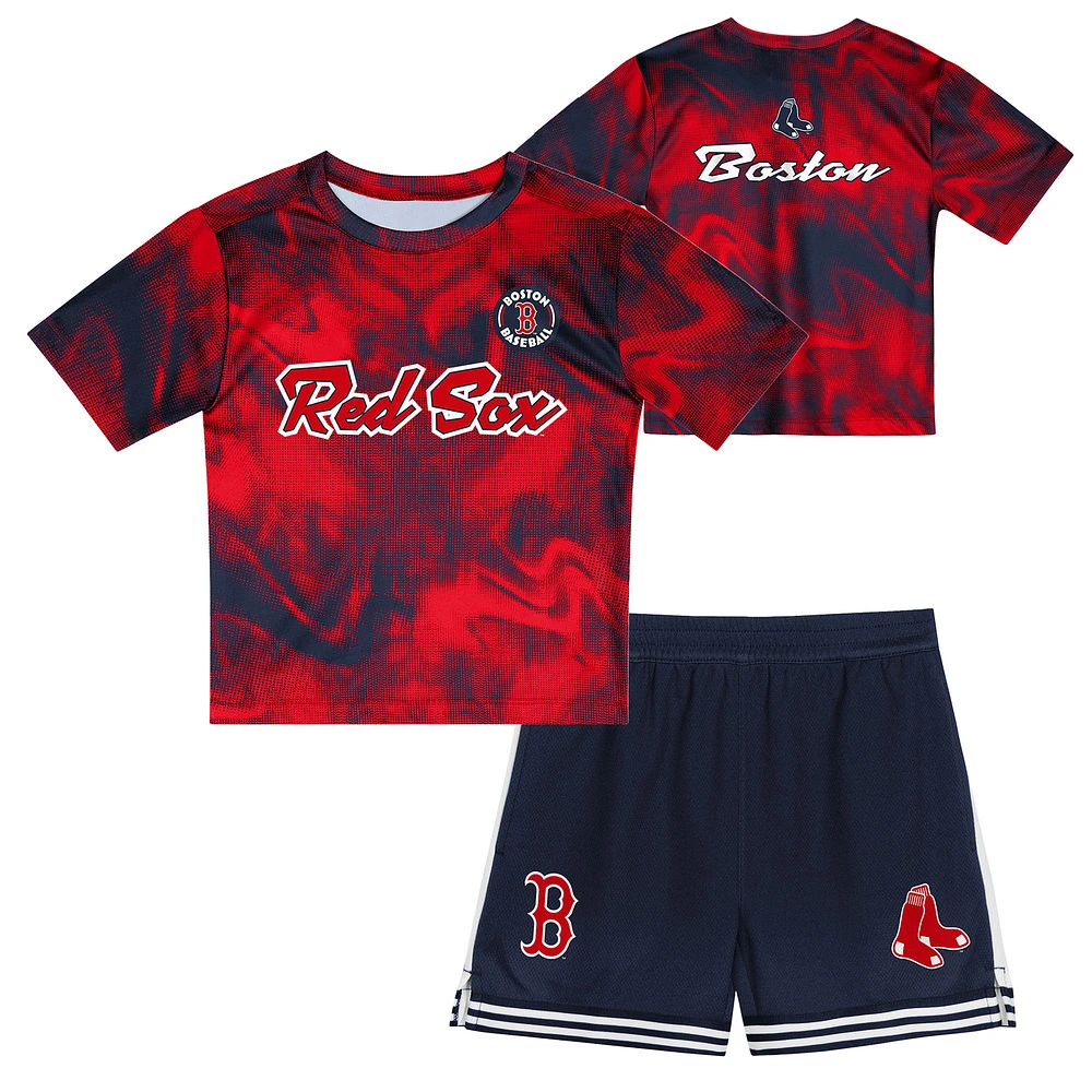 Ensemble t-shirt et short de frappeur champ intérieur rouge/bleu marine pour tout-petits Boston Red Sox