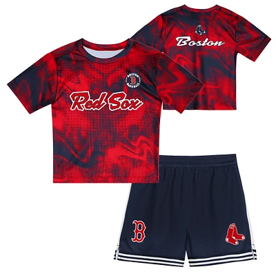 Ensemble t-shirt et short de frappeur champ intérieur rouge/bleu marine pour tout-petits Boston Red Sox